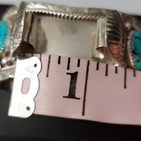 Signed Sterling Silver 925 Turquoise Coral Bracelet / Watch Holder - Picture 10 of 14